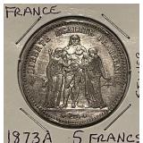 Silver 1873A France 5 Francs