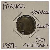 Silver 1859A France 50 Centimes