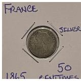 Silver 1865 France 50 Centimes