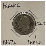 Silver 1867A France Franc