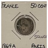 Silver 1864A France 50 Centimes