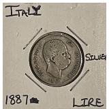 Silver 1887 Italy Lire