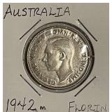 Silver 1942M Australia Florin