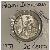 Silver 1937 Fr.Indochina (Vietnam) 20c