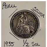 Silver 1935 Peru 1/2 Sol