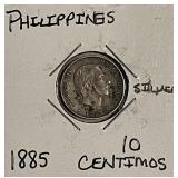 Silver 1885 Phil. 10 Centimos