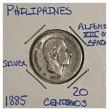 Silver 1885 Phil. 20 Centimos