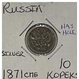 Silver 1871 Russia 10k St. Petersburg