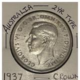 Silver 1937 Australia Crown Melbourne Mint
