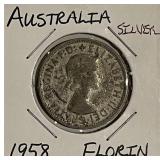 Silver 1958 Australia Florin