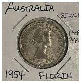 Silver 1954 Australia Florin