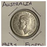 Silver 1943S Australia Florin
