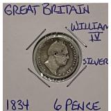 Silver 1834 Gr.Brit. 6 Pence