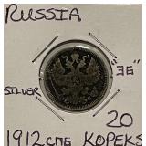 Silver 1912 Russia 20k St. Petersburg