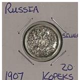Silver 1907 Russia 20k St. Petersburg