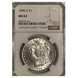 Cert. MS 63 1898O Silver Morgan Dollar