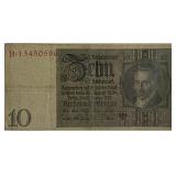1924 Germany 10 Mark Banknote