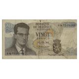 1964 Belgium 20 Francs Banknote