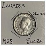 Silver 1928 Ecuador Sucre