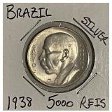 Silver Brazil 1938 5000 Reis