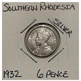 Silver 1932 S. Rhodesia 6 Pence
