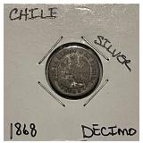 Silver 1868 Chile Decimo