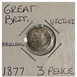 1877 Silver 3 Pence Gr. Brit.