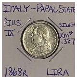 Silver 1868R Papal States Lira