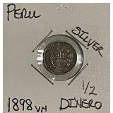 Silver 1898 VN Peru 1/2 Dinero