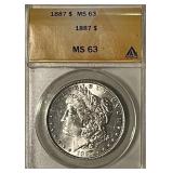 Cert. MS63 1887 Silver Morgan Dollar
