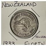 Silver 1933 N.Zealand Florin