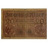 1918 Germany 20 Mark Banknote