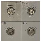 4 Silver Mercury Dimes