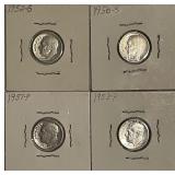 4 Silver Roosevelt Dimes