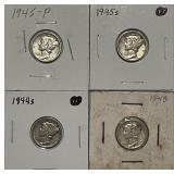 4 Silver Mercury Dimes