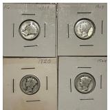 4 Silver Mercury Dimes