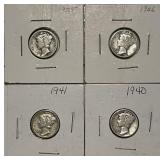 4 Silver Mercury Dimes