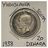 Silver 1938 Yugoslavia 20 Dinara