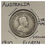Silver 1910 Australia Florin