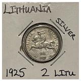 Silver 1925 Lithuania 2 Litu