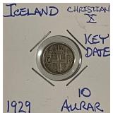 1929 Key Date Iceland 10 Aurar