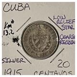 Silver Cuba Rep. 1915 20 Centavos