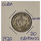 Silver Cuba Rep. 1920 20 Centavos