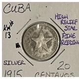 Silver Cuba Rep. 1915 20 Centavos