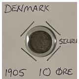 Silver 1905 Denmark 10 Ore