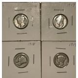 4 Silver Mercury Dimes