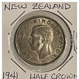 Silver 1941 N.Zealand 1/2 Crown
