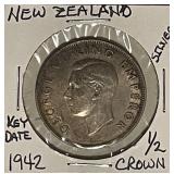 Silver 1942 N.Zealand 1/2 Crown