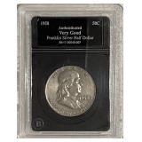 Cert. Auth. Silver VG Frank. 50c 1958