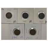 (5) Indian Cents
